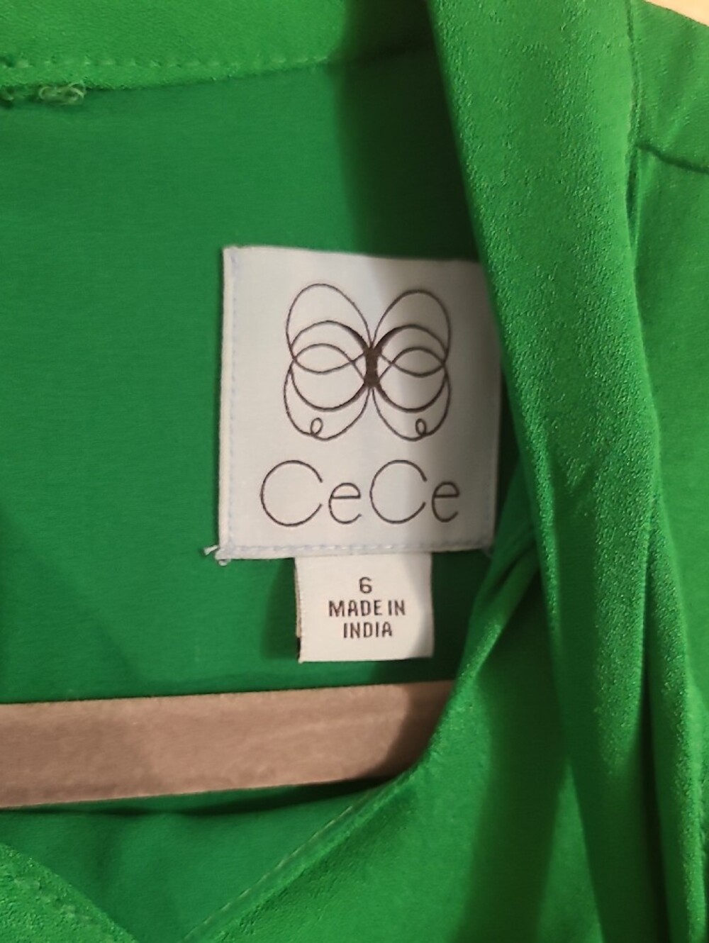 CeCe Emerald Green Short-Sleeve Bowneck Mini Dress - Picture 2 of 6